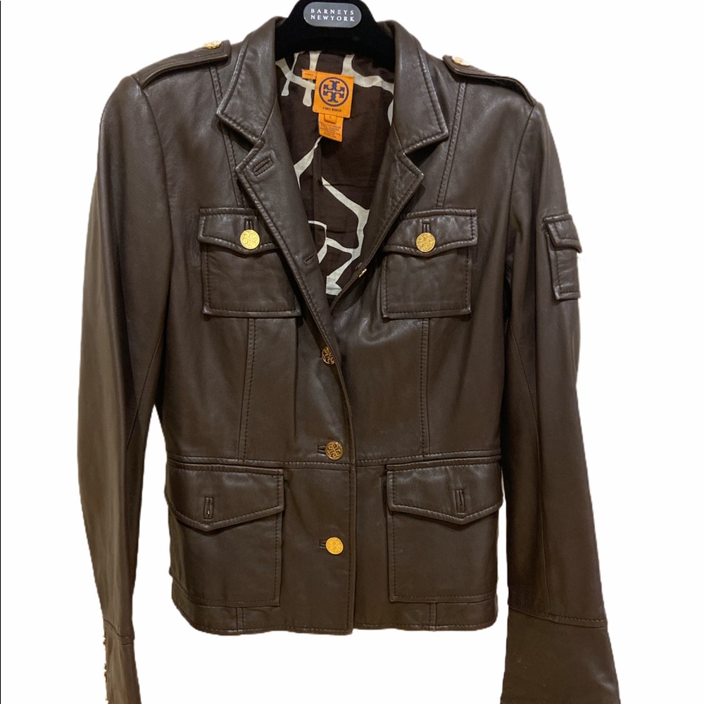 Tory Burch brown size 6 leather jacket.
